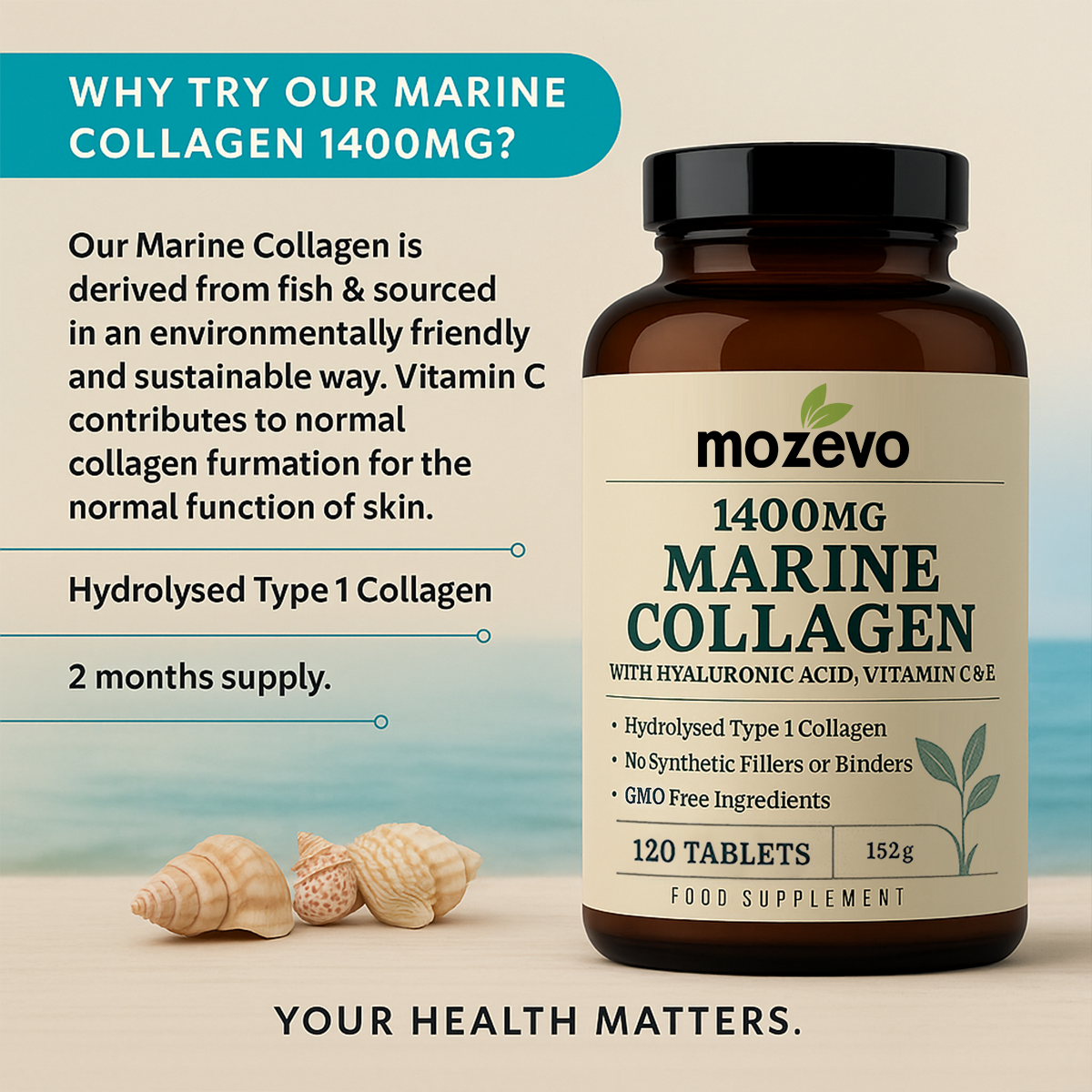 Mozevo® Hydrolysed Marine Collagen with Hyaluronic Acid 1400mg